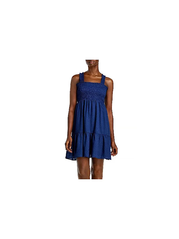 Savings Galore AQUA Womens Textured Sleeveless Square Neck Short Empire Waist Dress