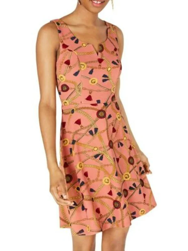 Mega Sale PLANET GOLD Womens Printed Sleeveless Scoop Neck Above The Knee A-Line Dress