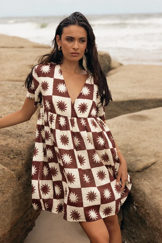 Early Access Carter Mini Dress - Brown Cream