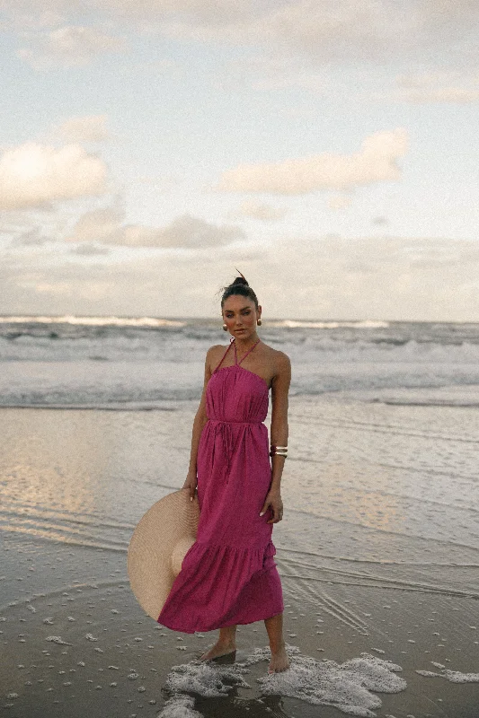 Best Bargains View Halterneck Maxi Dress - Magenta