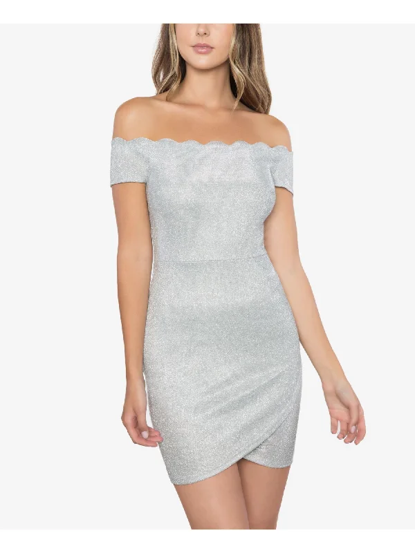 Price Fest B DARLIN Womens Silver Off Shoulder Mini Party Body Con Dress