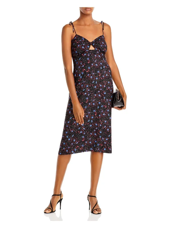 Super Sale AQUA Womens Floral Spaghetti Strap Keyhole Knee Length Sheath Dress