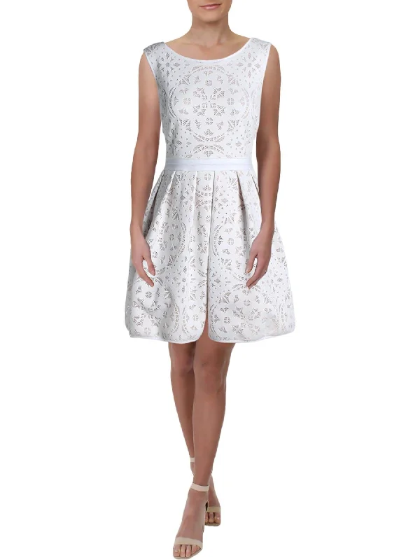 Today Only XSCAPE Womens Zippered Pleated Sleeveless Jewel Neck Above The Knee Cocktail Fit + Flare Dress