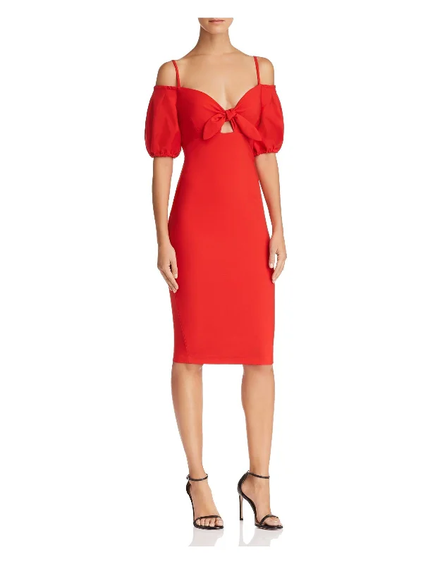 Best Deals NOOKIE Womens Cold Shoulder  Bow Front Spaghetti Strap Off Shoulder Knee Length Cocktail Body Con Dress