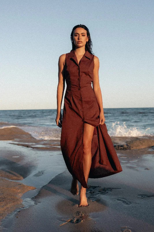 Stock Clearance Galia Midi Dress - Chocolate