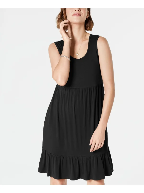 Amazing Deals STYLE & COMPANY Womens Black Sleeveless Scoop Neck Above The Knee Baby Doll Dress