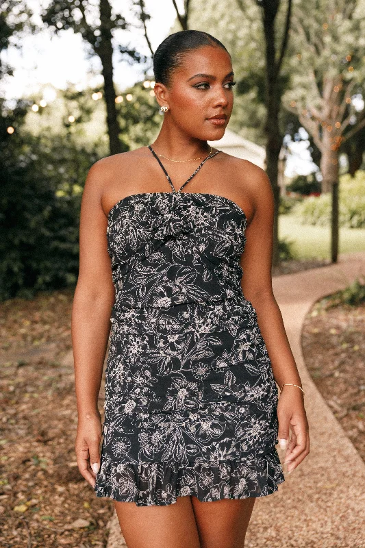 Crazy Deals Zuri Rosette Mini Dress - Black Floral
