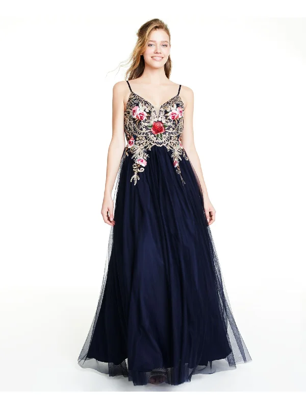 Quick Sale BLONDIE NITES Womens Embellished Floral Spaghetti Strap V Neck Full-Length Formal Fit + Flare Dress