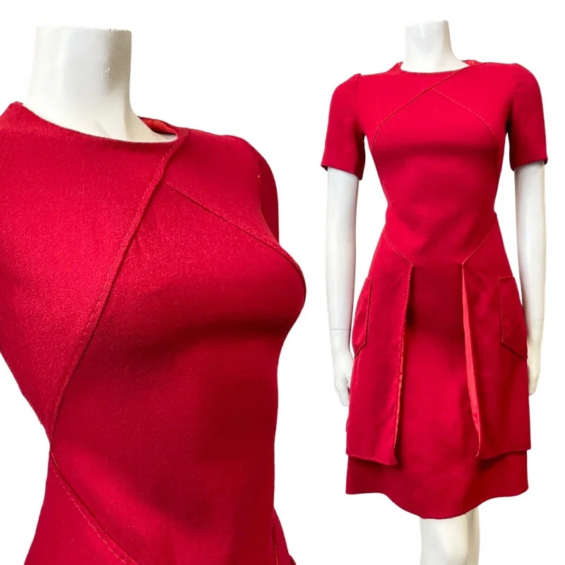 Deep Discounts VINTAGE 60s 70s RUBY RED SHORTSLEEVE MOD FLARED DRESS 8