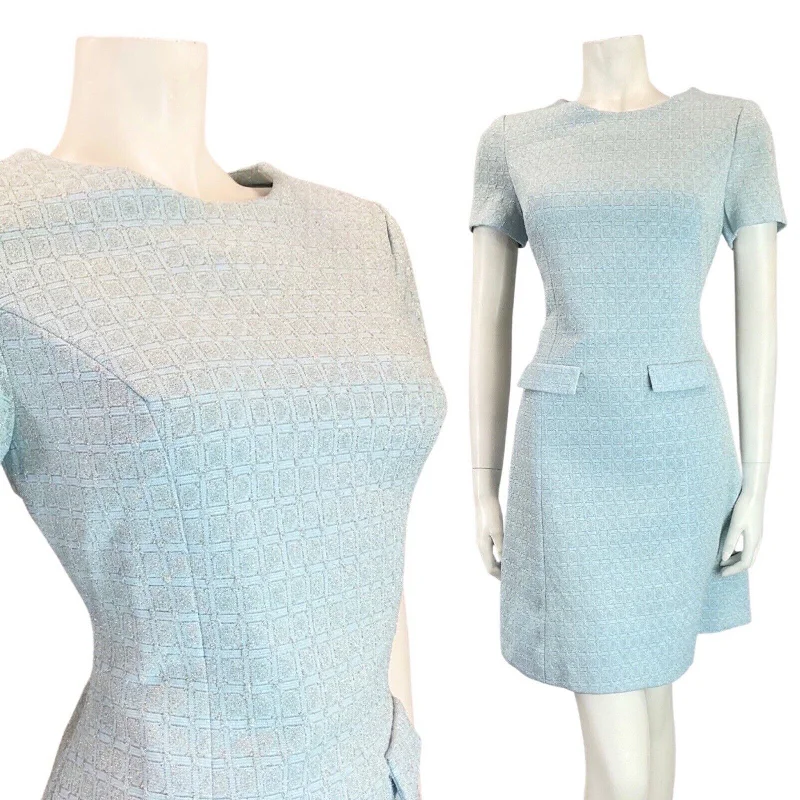 Reduced Prices VINTAGE 60s 70s BABY BLUE SILVER GEOMETRIC CHECKED MOD PARTY SHORT DRESS 14