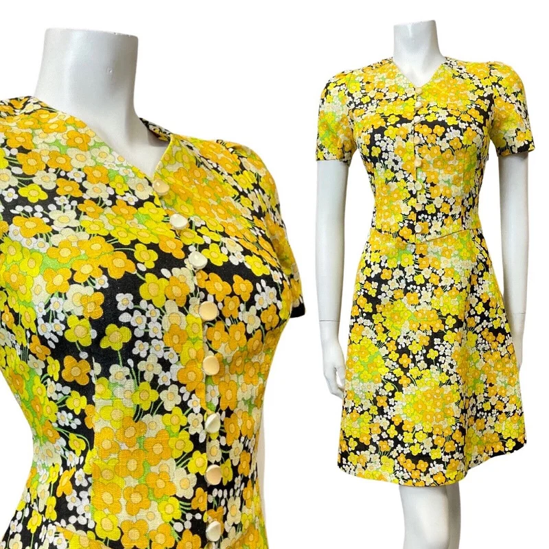 Online Specials VINTAGE 60s 70s YELLOW BLACK WHITE DITSY DAISY FLORAL MOD SHORT DRESS 8 10 Online Specials VINTAGE 60s 70s YELLOW BLACK WHITE DITSY DAISY FLORAL MOD SHORT DRESS 8 10