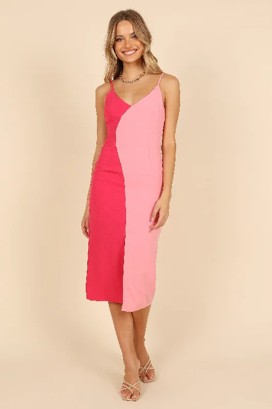 Clearance Sale Candy Colour Block Midi Dress - Pink/Berry