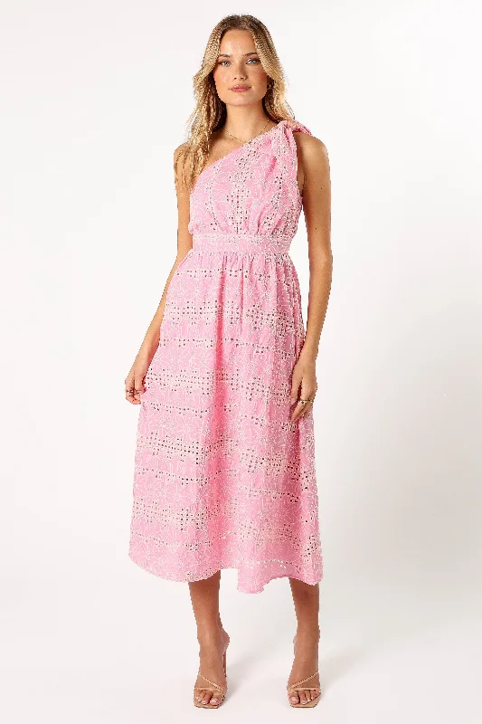 Early Bird Discount Cinderose One Shoulder Midi Dress - Pink