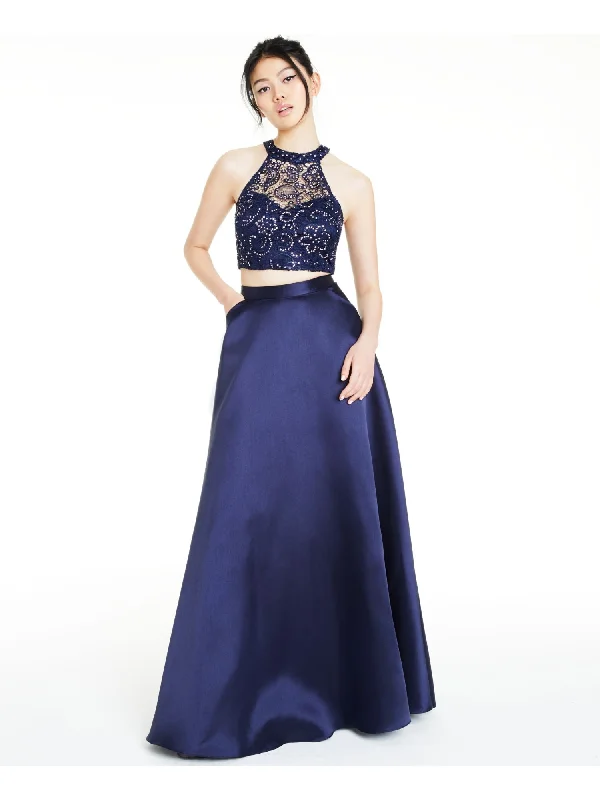 Crazy Deals SAY YES TO THE PROM Womens Lace Sleeveless Halter Full-Length Formal Shift Dress