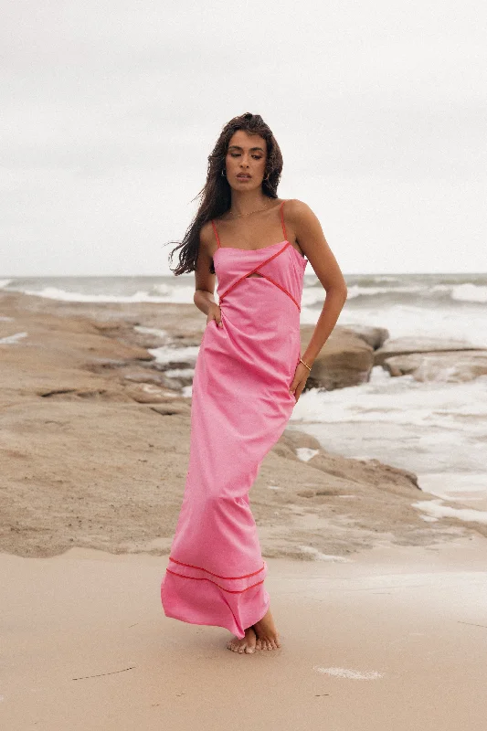 Quick Sale Callie Contrast Trim Maxi Dress - Pink