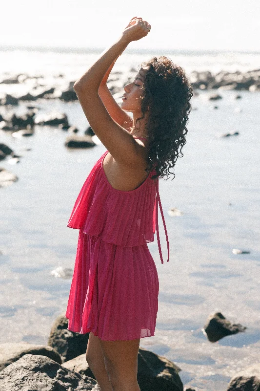 Special Offer Gia Pleated Halterneck Mini Dress - Hot Pink