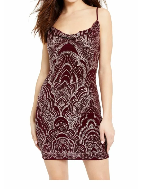 Best Deals JUMP Womens Glitter Spaghetti Strap Cowl Neck Mini Evening Body Con Dress