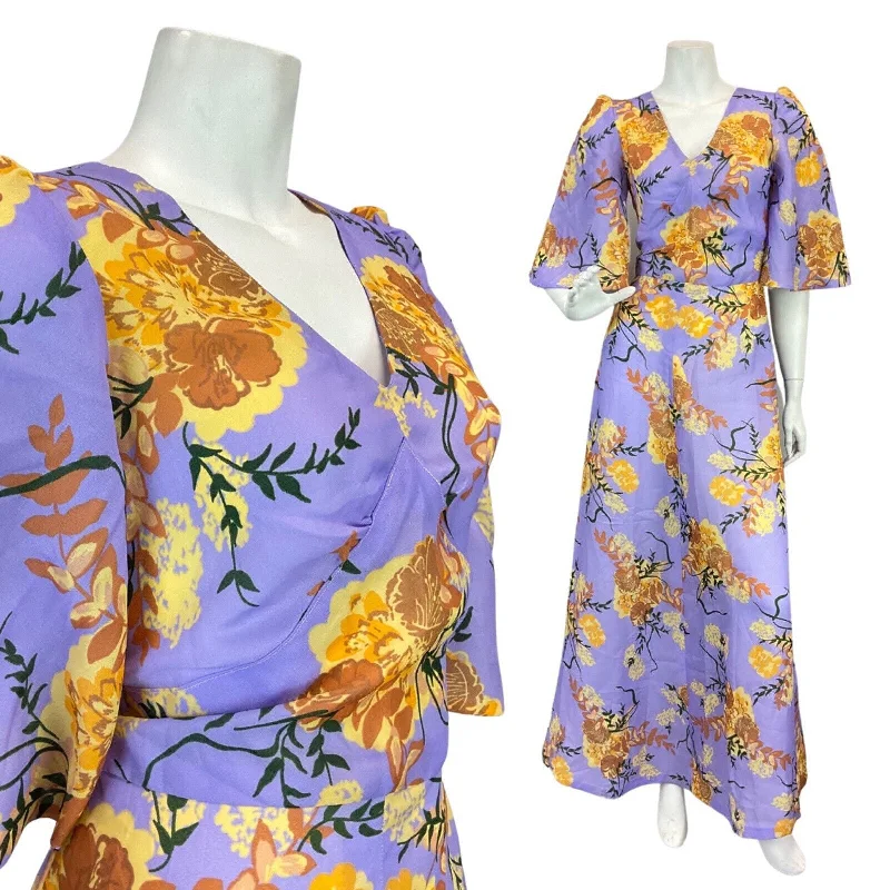 Huge Discounts VINTAGE 60s 70s PURPLE YELLOW BROWN FLORAL SUMMER FLARED MAXI DRESS 6 8