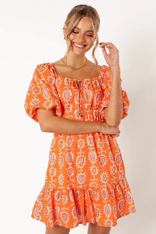 Savings Galore Carmen Off Shoulder Mini Dress - Orange Print