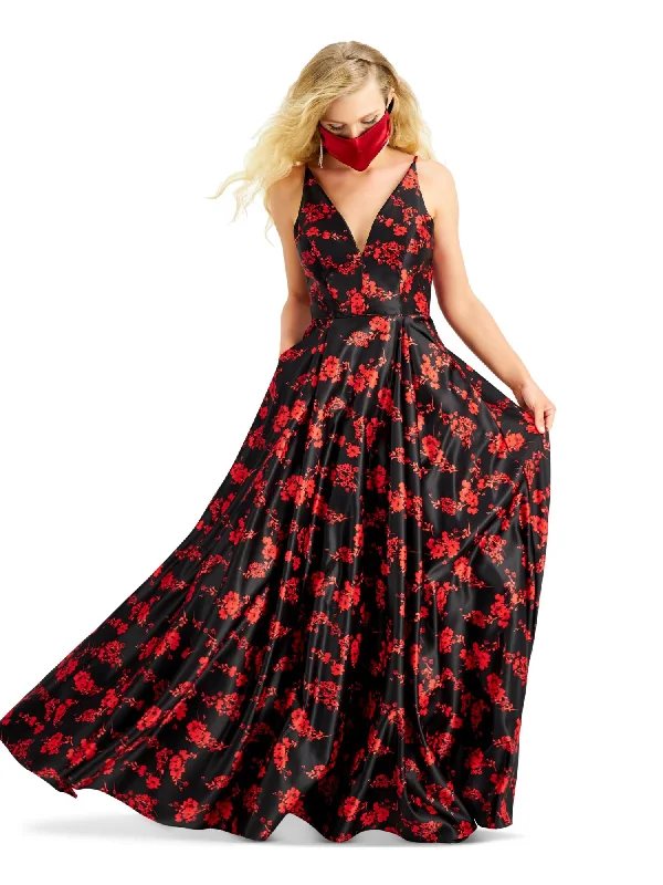 Great Bargains BLONDIE NITES Womens Zippered Floral Sleeveless V Neck Full-Length Prom Fit + Flare Dress Great Bargains BLONDIE NITES Womens Zippered Floral Sleeveless V Neck Full-Length Prom Fit + Flare Dress