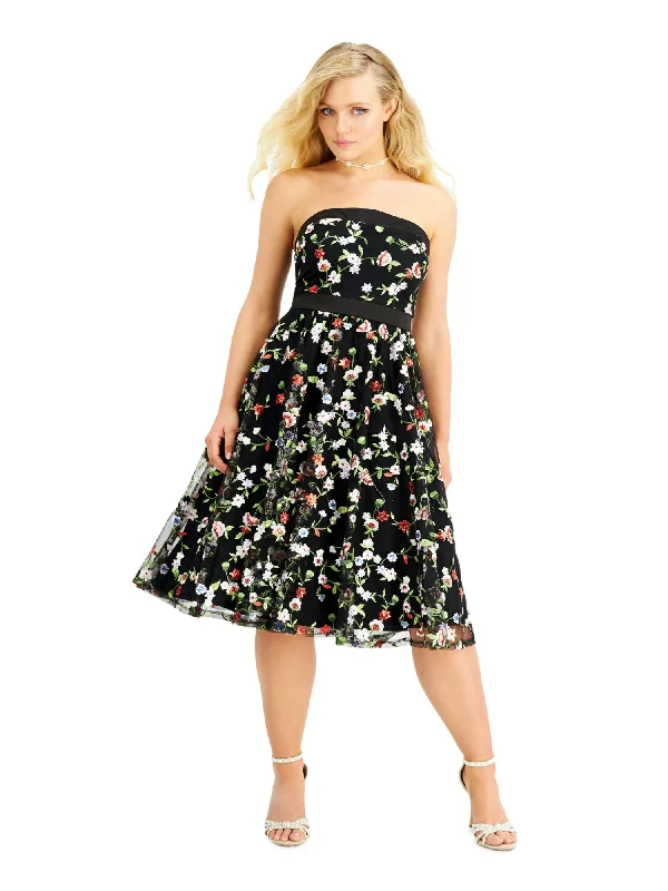 Overstock Sale CITY STUDIO Womens Embroidered Floral Strapless Midi Party Fit + Flare Dress