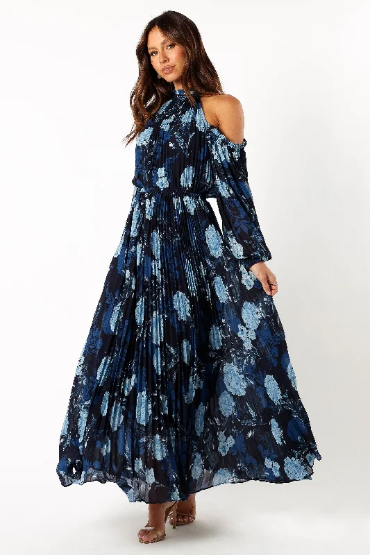 Huge Savings Hilary Pleated Maxi Dress - Blue Floral
