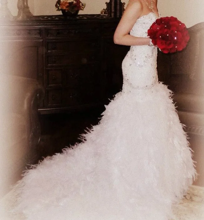 Limited Time Other Ostrich Feather Mermaid Gown + Fur Bolero