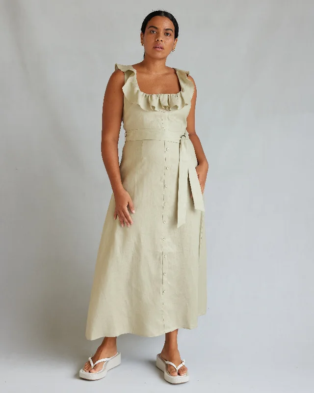 Factory Direct Sale Bohdi Linen Midi Dress - Sage