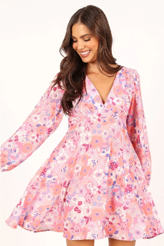 Year-End Clearance Finnick Long Sleeve Mini Dress - Pink Floral