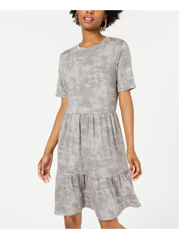Last Chance ONE CLOTHING Womens Acid Wash Short Sleeve Crew Neck Above The Knee Fit + Flare Dress