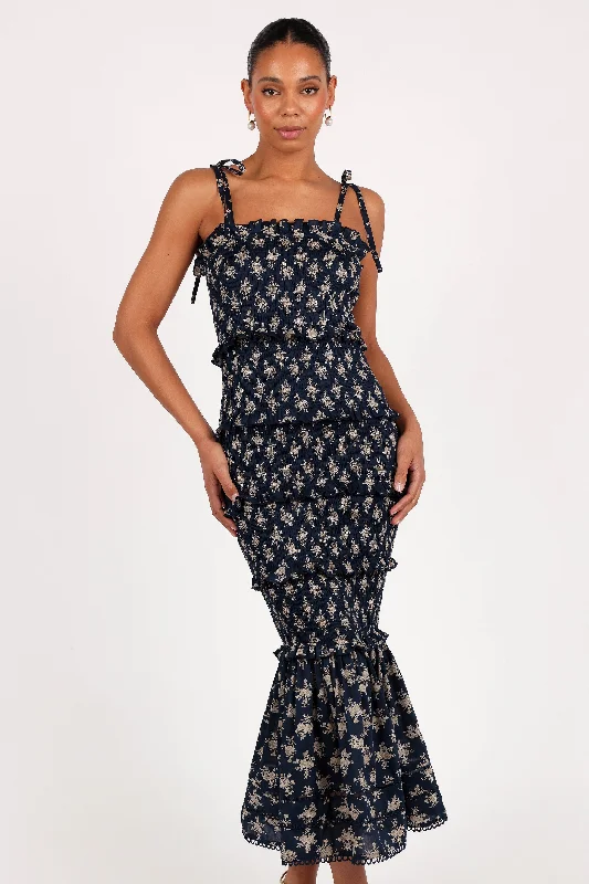 Super Bargain Jazy Midi Dress - Navy Floral