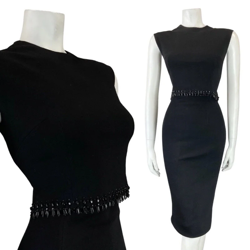 New Deals VINTAGE 60s 70s BLACK SEQUIN BEADED GLAM PARTY SLEEVELESS WIGGLE DRESS 8