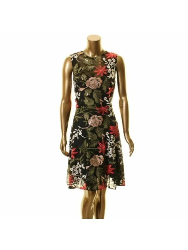 Savings Alert BETSY & ADAM Womens Floral Sleeveless Cowl Neck Above The Knee Evening Fit + Flare Dress