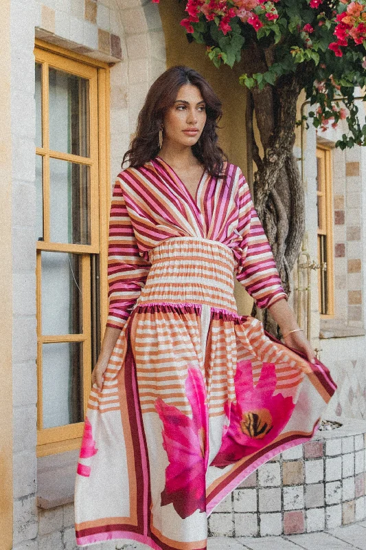 Big Discounts Emilia Long Sleeve Maxi Dress - Pink Stripe
