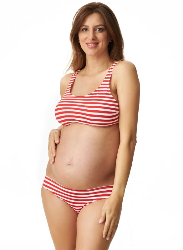 Amazing Deals Alba Red Striped Bikini Set Maternity Swimsuit