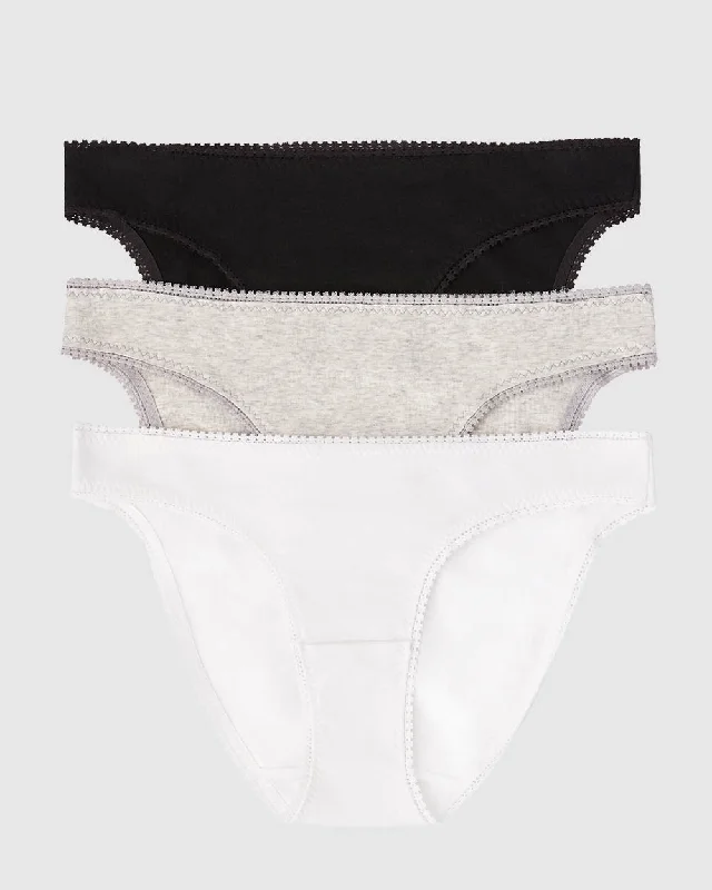 Act Now Cabana Cotton Hip Bikini Underwear 3 Pack - Black White Grey