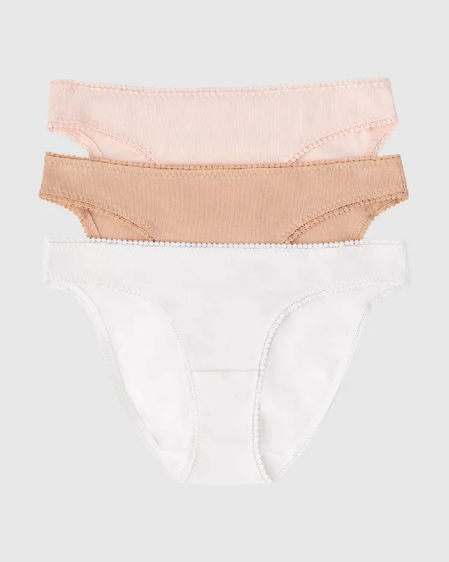 Best Deals Cabana Cotton Hip Bikini Underwear 3 Pack - Blush White Champagne
