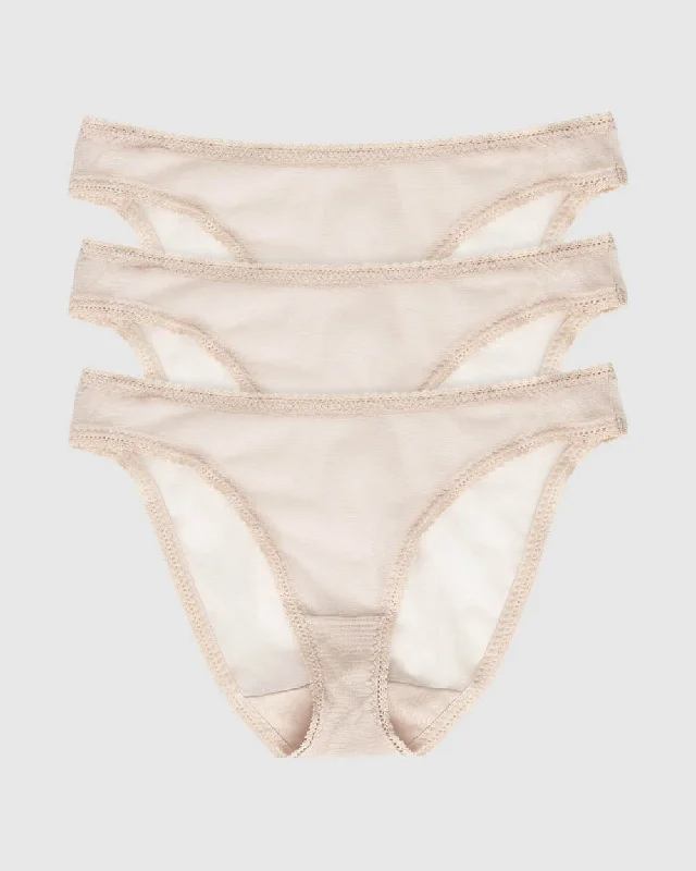 Super Sale Gossamer Mesh Hip Bikini Underwear 3 Pack - Champagne