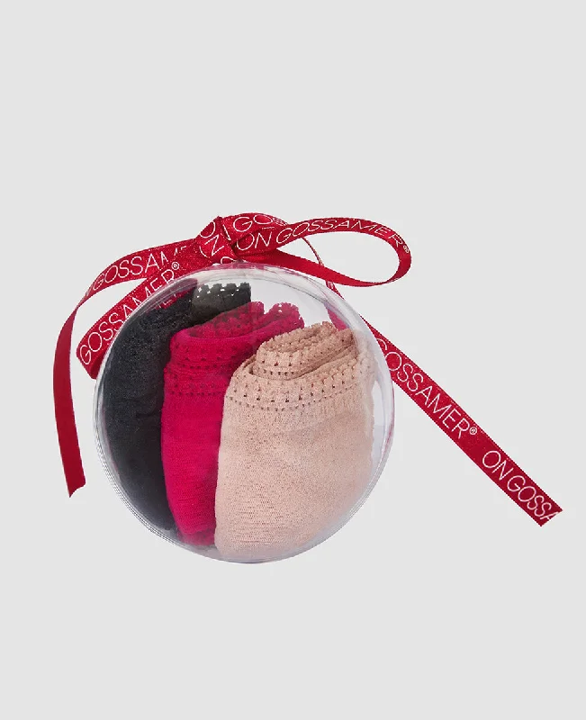 Major Savings Gossamer Mesh Hip Bikini 3 Pack Ornament - Red Hot Champagne Black