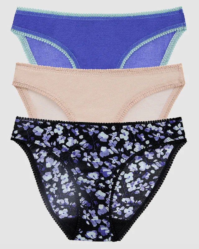 Online Only Gossamer Mesh Hip Bikini Underwear 3-Pack - Royal Blue Champgane Evening Blossom