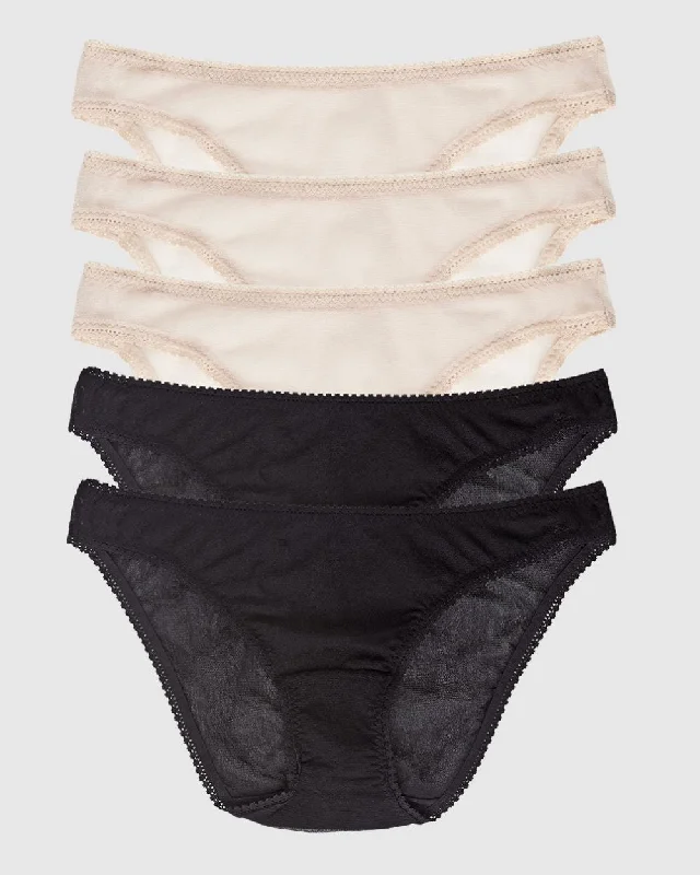 Super Bargain Gossamer Mesh Hip Bikini Underwear 5 Pack - Multi