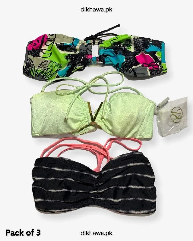 Huge Discounts Pack Of 3 Stocklot Bikini Top Swimwear | Bikini Top Bundle | Imported Stock Branded Bikini Top
