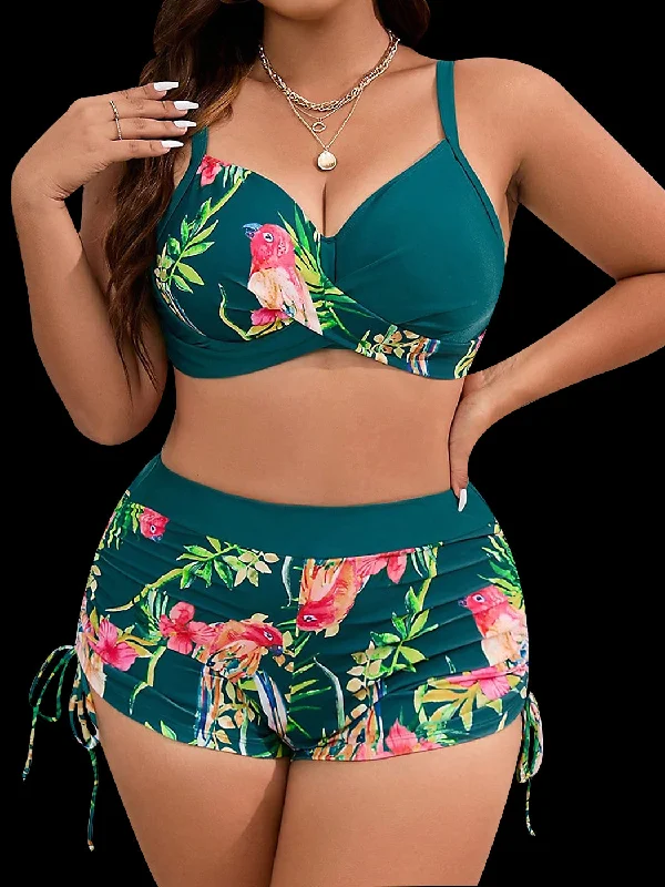 Hurry In Plus Size Tropical Print Two-Piece Bikini