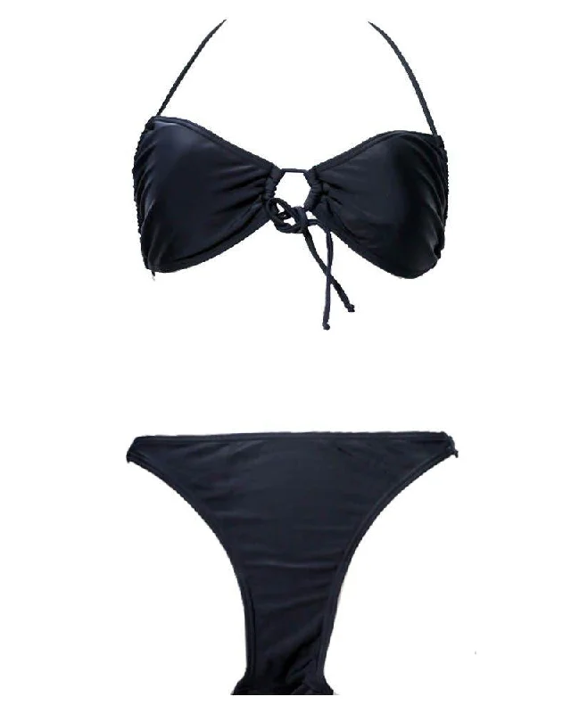 Deep Discounts Sexy Black Bikini Set Single Padded - Fancy Bra Panty Set