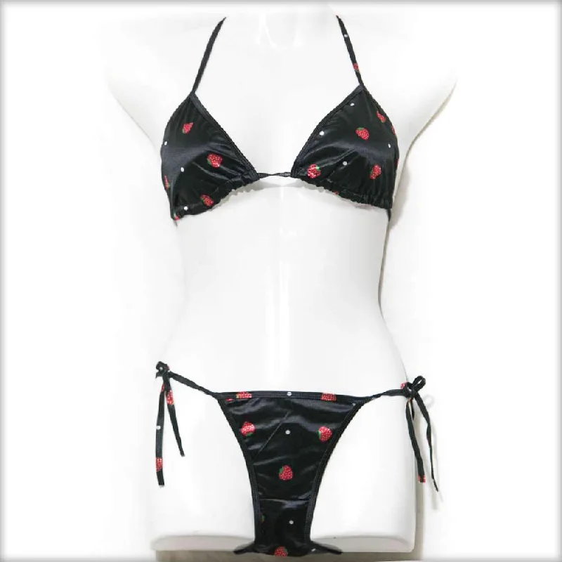 Year-End Clearance Strawberry Black Bikini Set