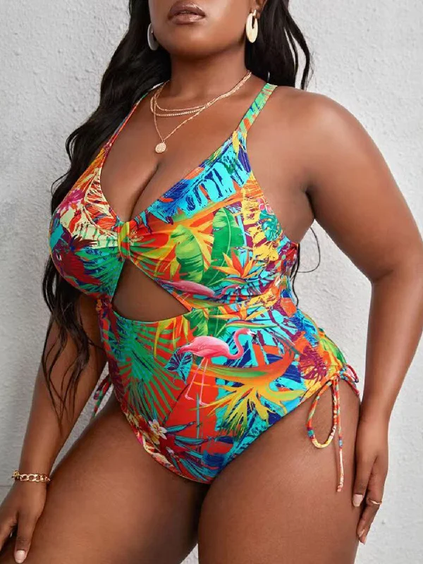 Discount Extravaganza Tropical Pattern Hollow Tie Strap Sexy Bikini