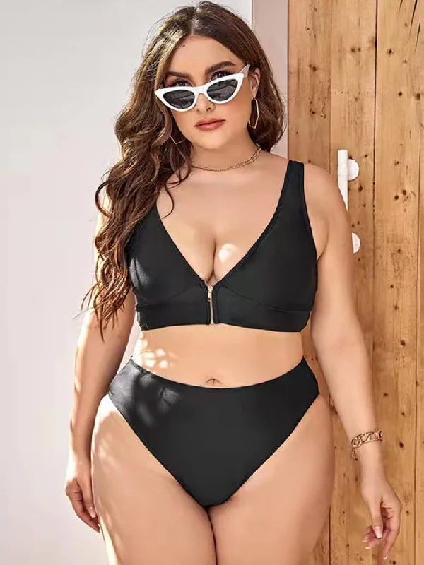 Price Drop Alert Women's Sexy Deep V Zipper Push Up High Waist Bikini Swimsuit